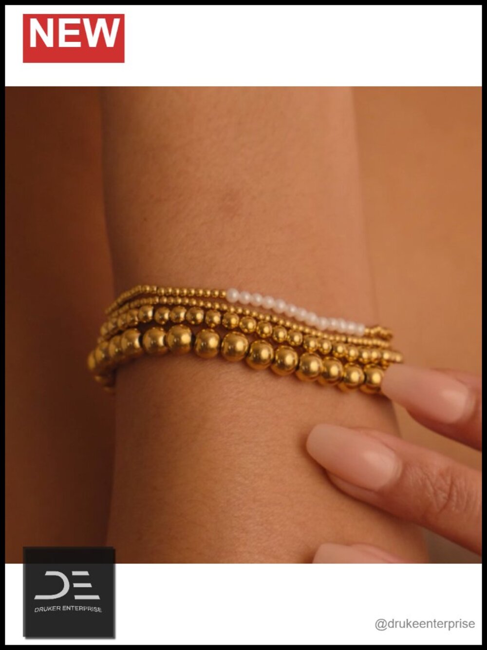 Genuine Freshwater Pearl & 18K Gold Plated Stacking Bracelet Set - Picture 6 of 6